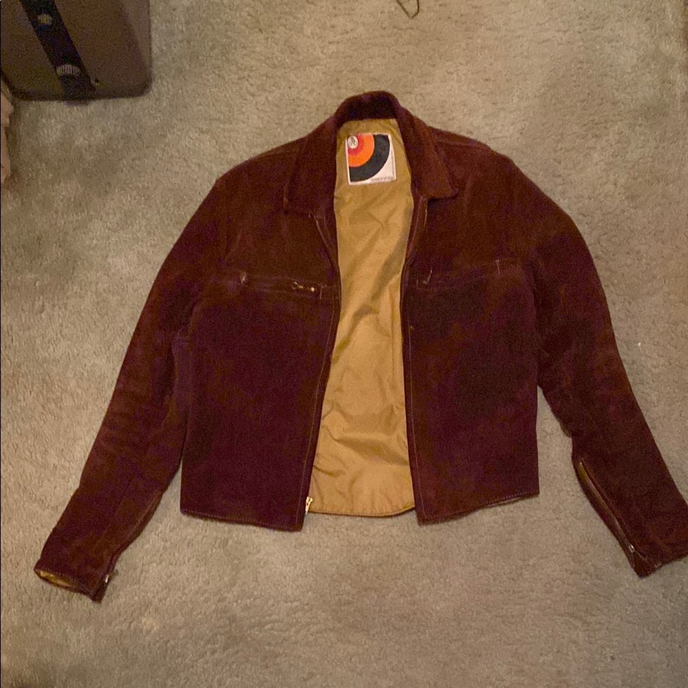 Brown Performance Jacket with Textured Material and Open Collar